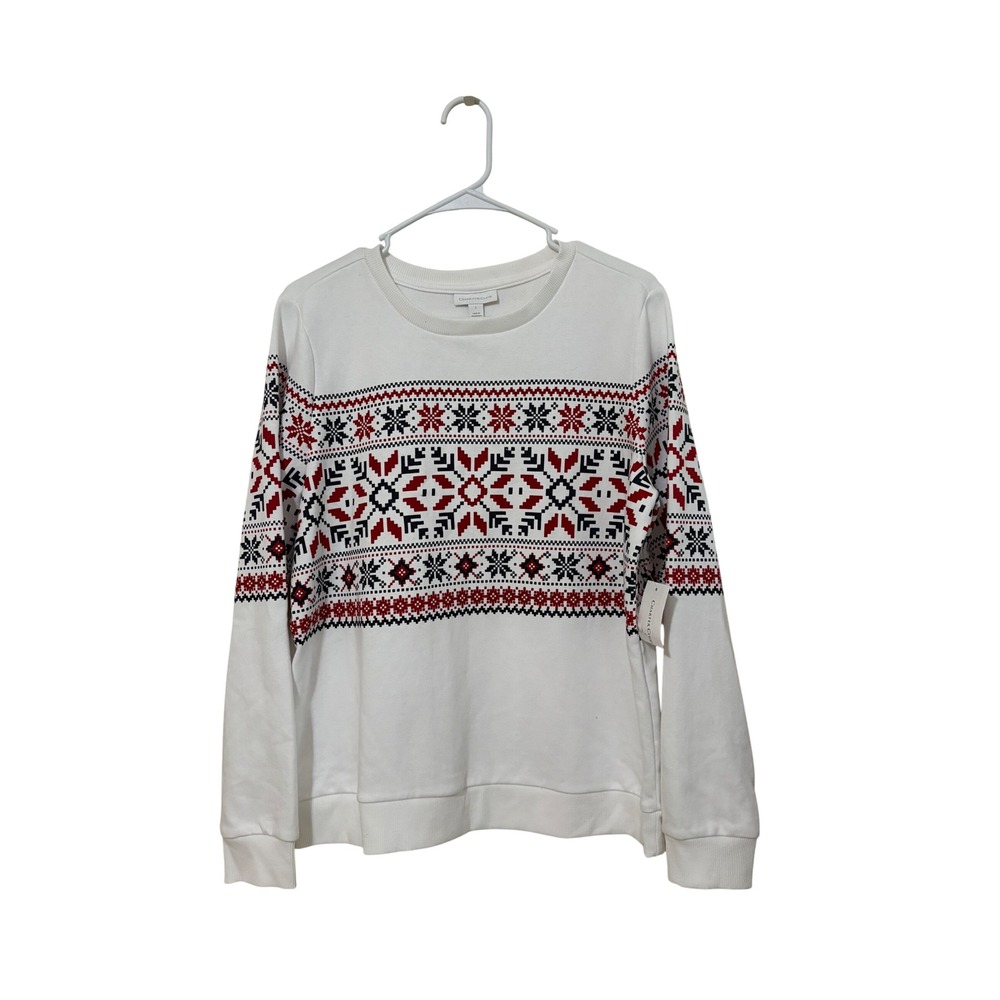 Charter Club Womens‎ Olympics Fair Isle Sweatshirt White Red Black Large NWT